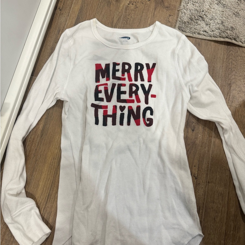 Old Navy White Long Sleeve with Festive Text